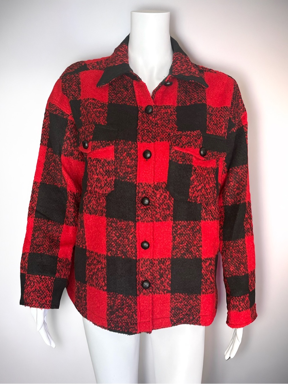 Tuckernuck Pomander Place Austen Shirt Jacket Buffalo Check Red Black NWOT S